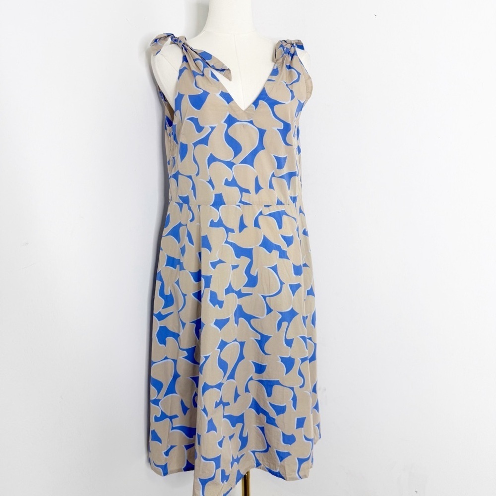 Rosso 35 Abstract Print Tie-Shoulder Dress Blue Beige Size 6 - Picture 3 of 5